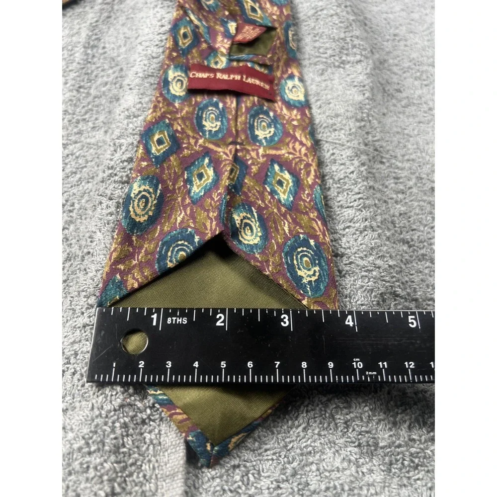 Chaps Ralph Lauren Silk Tie Burgundy Blue Diamond Pattern Men's Necktie‎